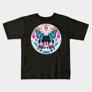 Madagascan Sunset Moth and Vibrant Flowers Kids T-Shirt